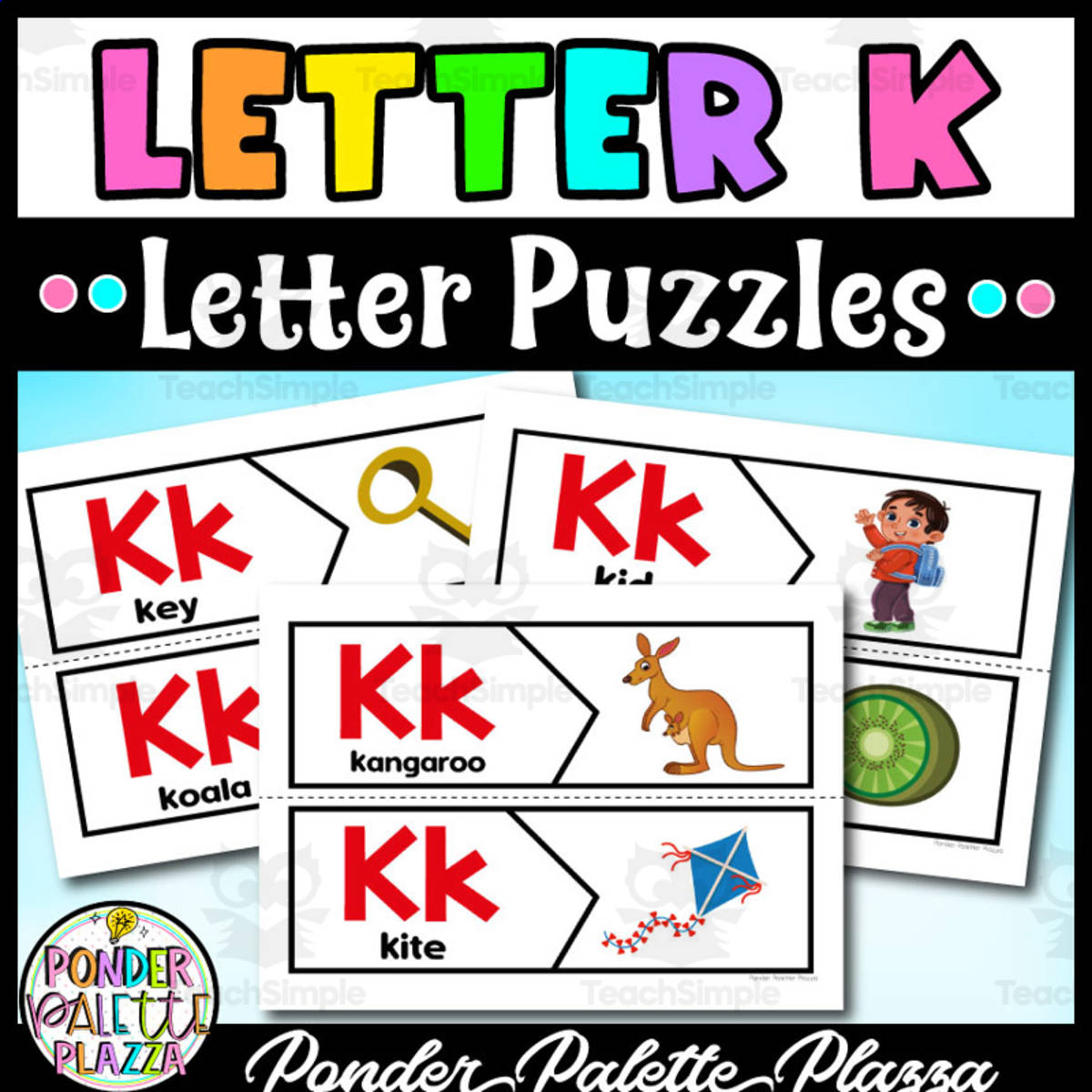 An educational teaching resource from Ponder Palette Plazza entitled Letter K Puzzles - Beginning Sound downloadable at Teach Simple.