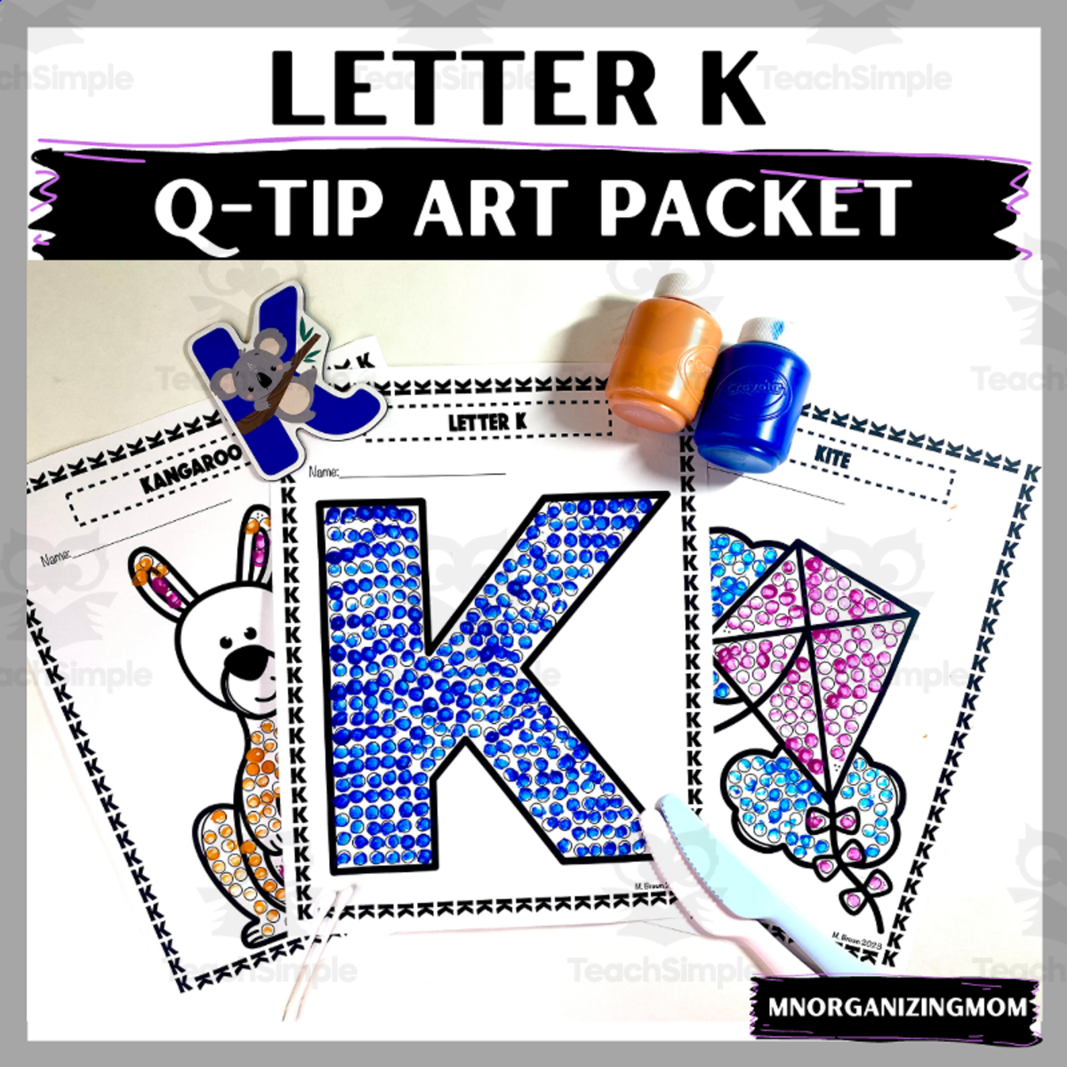 An educational teaching resource from mnorganizingmom entitled Letter K Q-Tip downloadable at Teach Simple.
