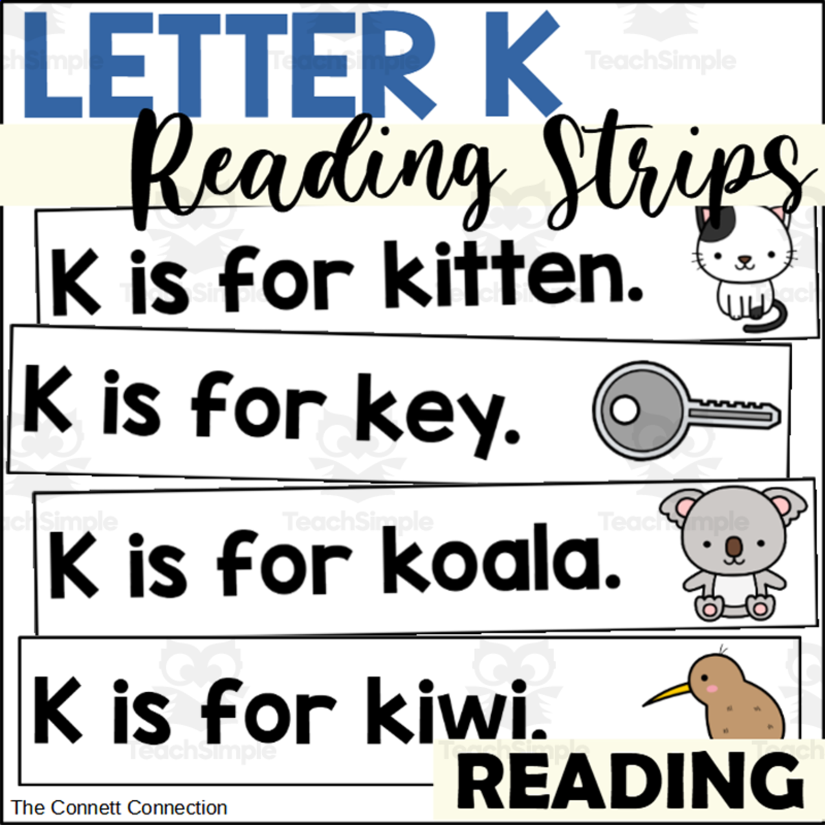 An educational teaching resource from The Connett Connection entitled Letter K Reading Strips downloadable at Teach Simple.