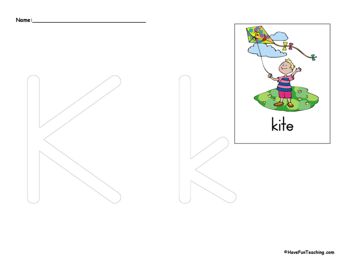 An educational teaching resource from Have Fun Teaching entitled Letter K Tracing Worksheet downloadable at Teach Simple.