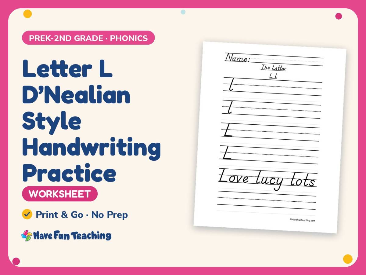 Letter L D’Nealian Style Handwriting Practice Worksheet – Alphabet preview