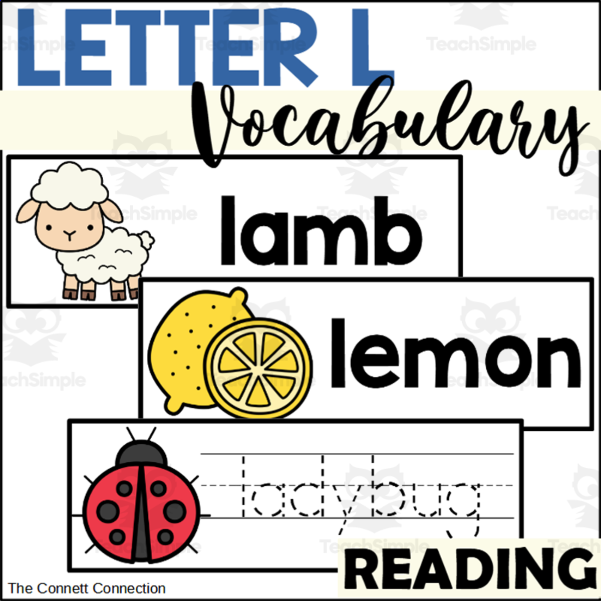 An educational teaching resource from The Connett Connection entitled Letter L Vocabulary and Tracing Cards downloadable at Teach Simple.