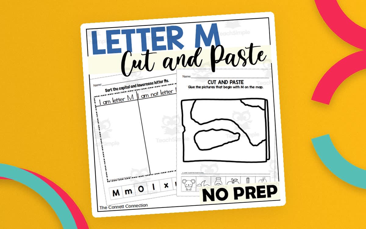 An educational teaching resource from The Connett Connection entitled Letter M Cut and Paste Worksheets downloadable at Teach Simple.