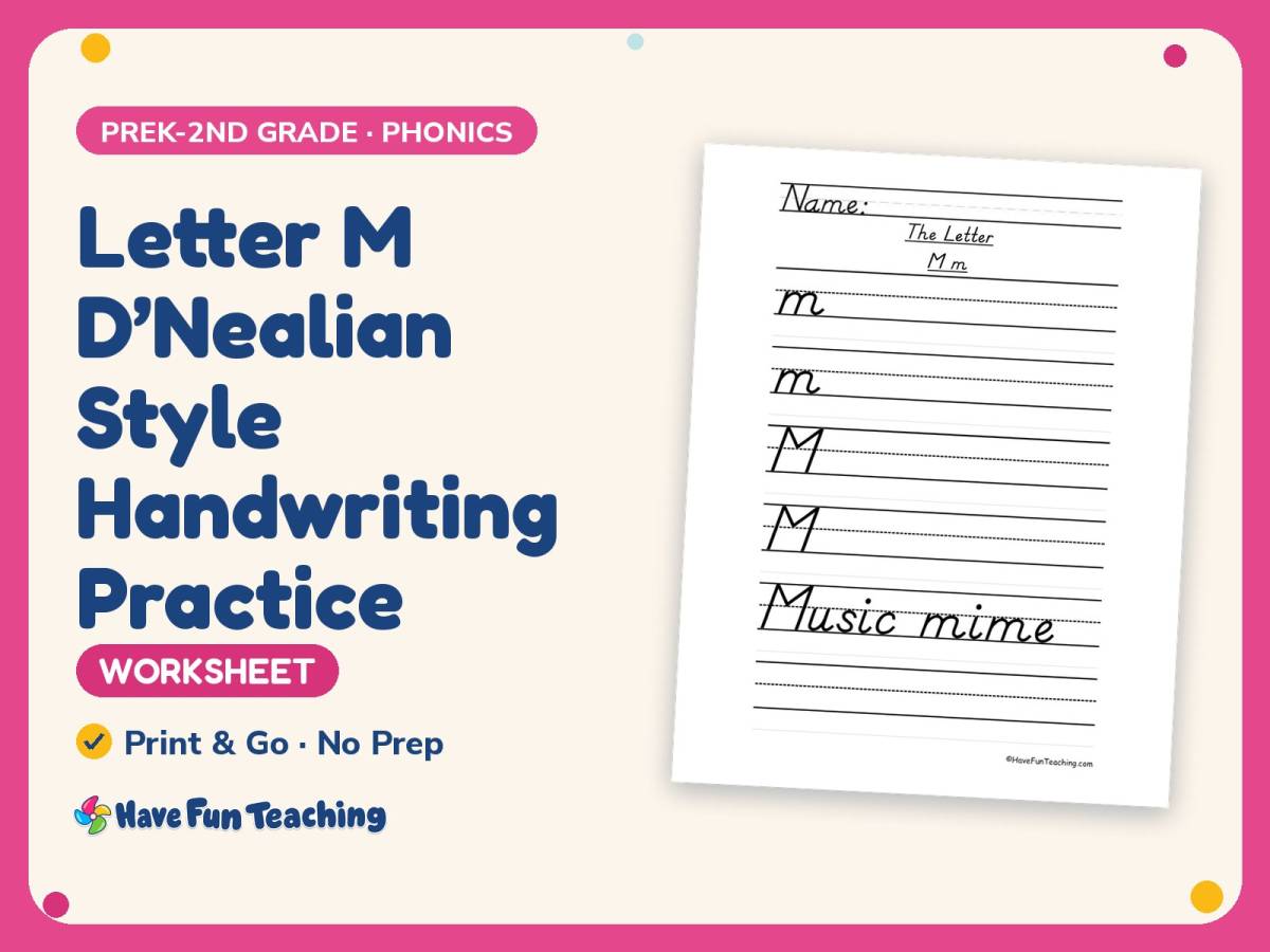 Letter M D’Nealian Style Handwriting Practice Worksheet – Alphabet preview