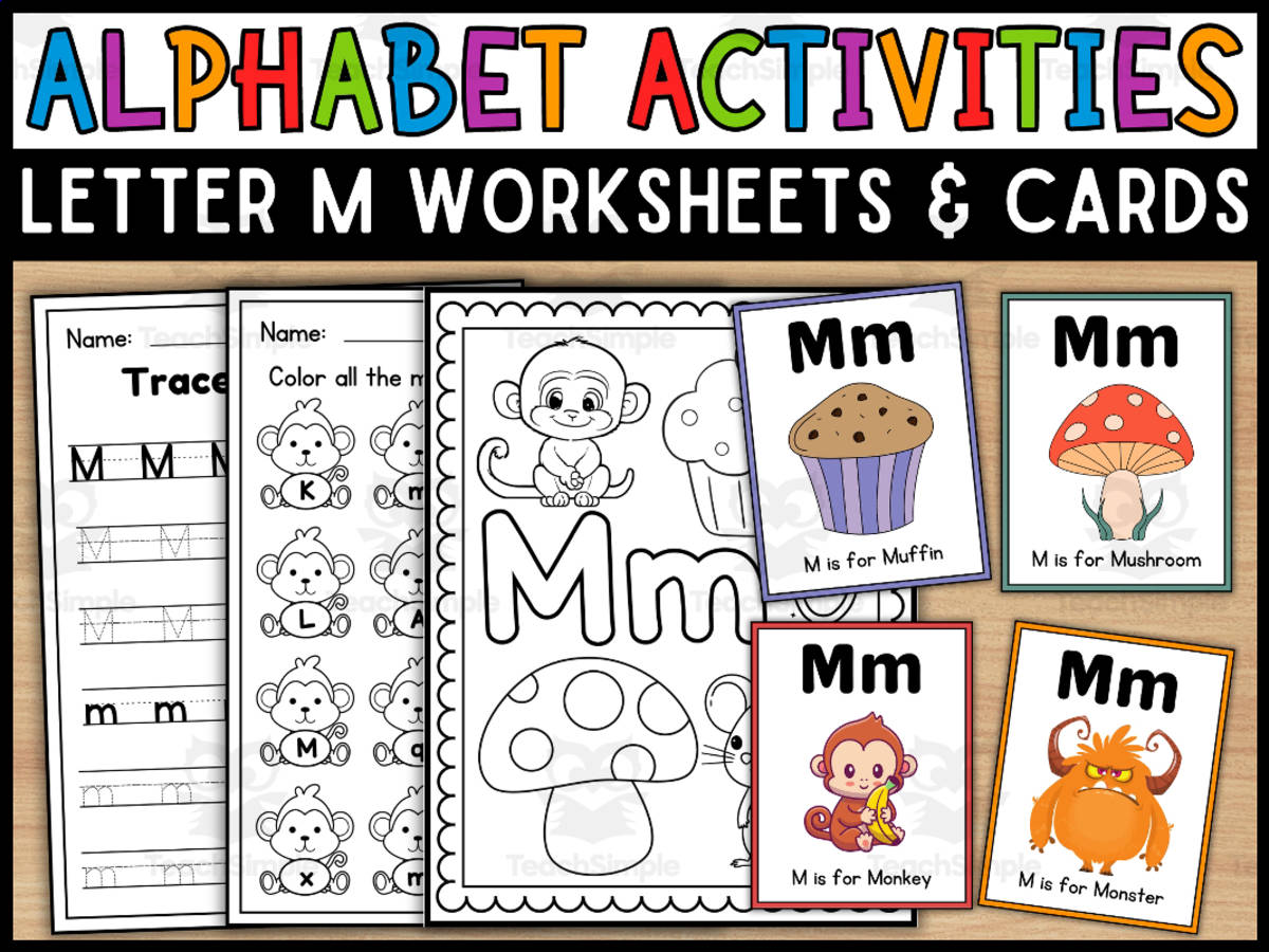 An educational teaching resource from Wonderland School entitled Letter M Worksheets and Flashcards | Back To School Activity downloadable at Teach Simple.