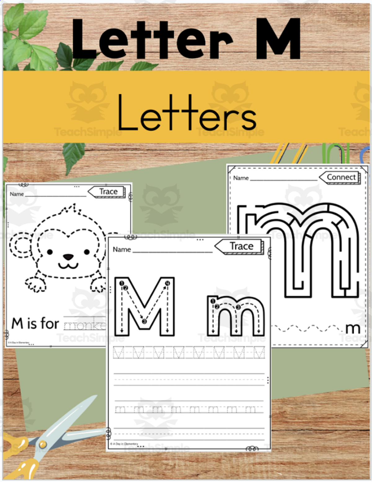 An educational teaching resource from A Day In Elementary entitled Letter M Worksheets downloadable at Teach Simple.