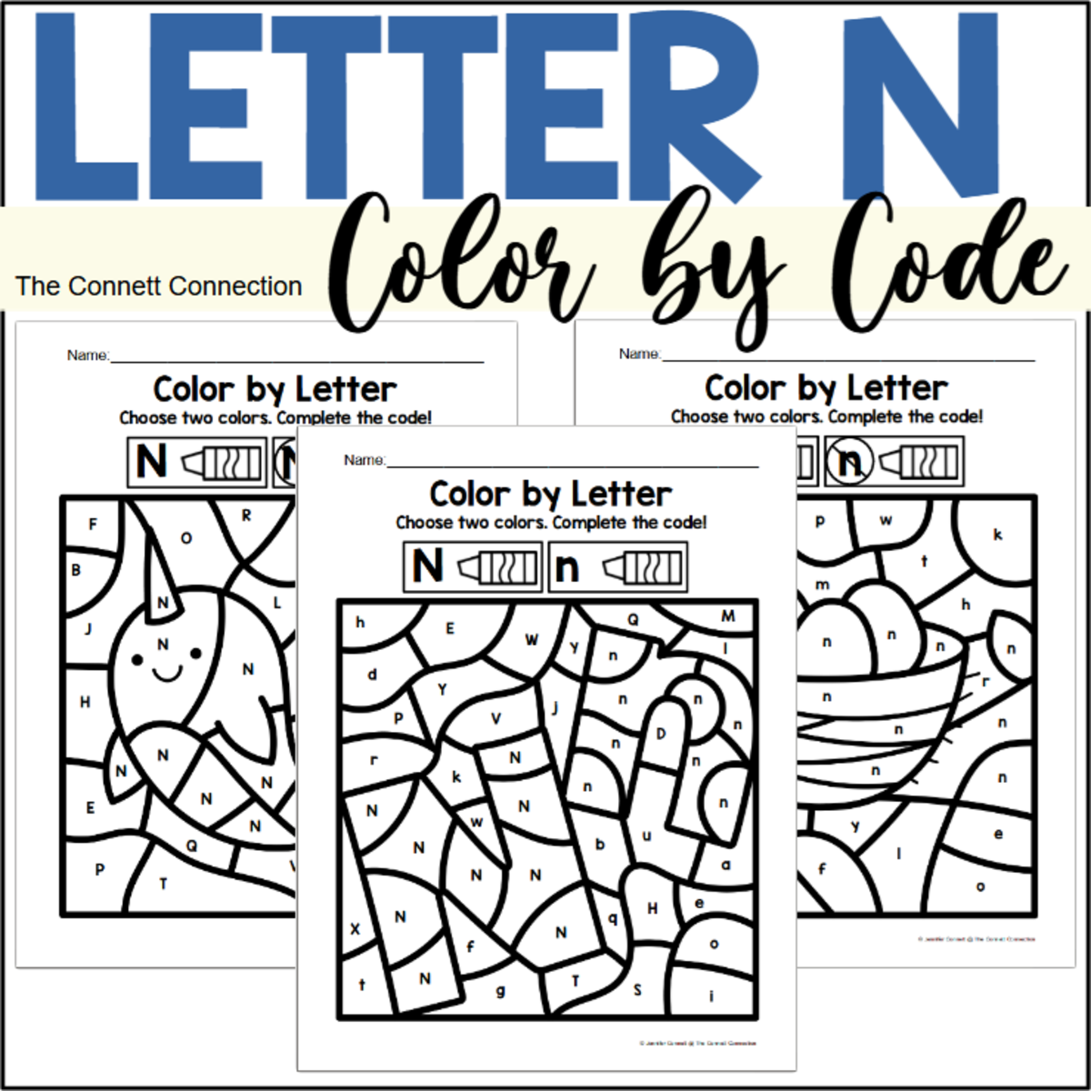 An educational teaching resource from The Connett Connection entitled Letter N Alphabet Color by Code downloadable at Teach Simple.
