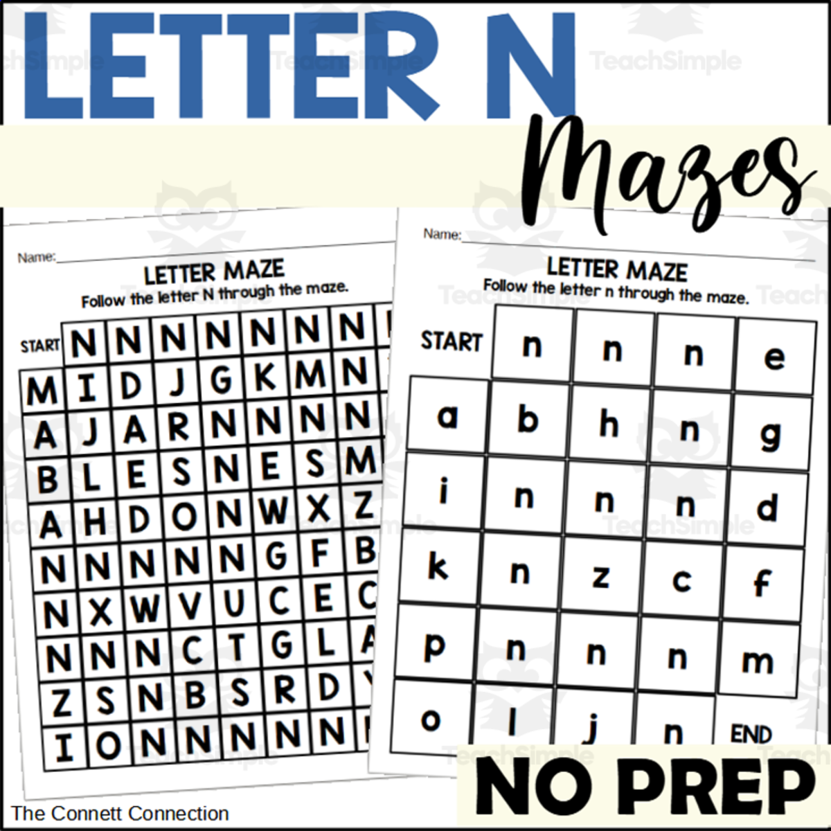 An educational teaching resource from The Connett Connection entitled Letter N Mazes downloadable at Teach Simple.