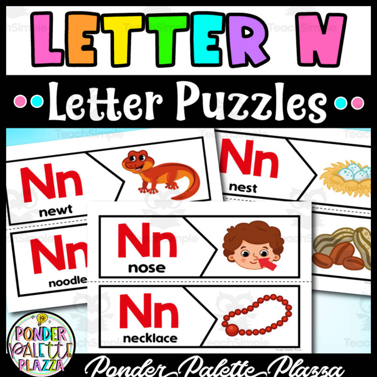 An educational teaching resource from Ponder Palette Plazza entitled Letter N Puzzles - Beginning Sound downloadable at Teach Simple.
