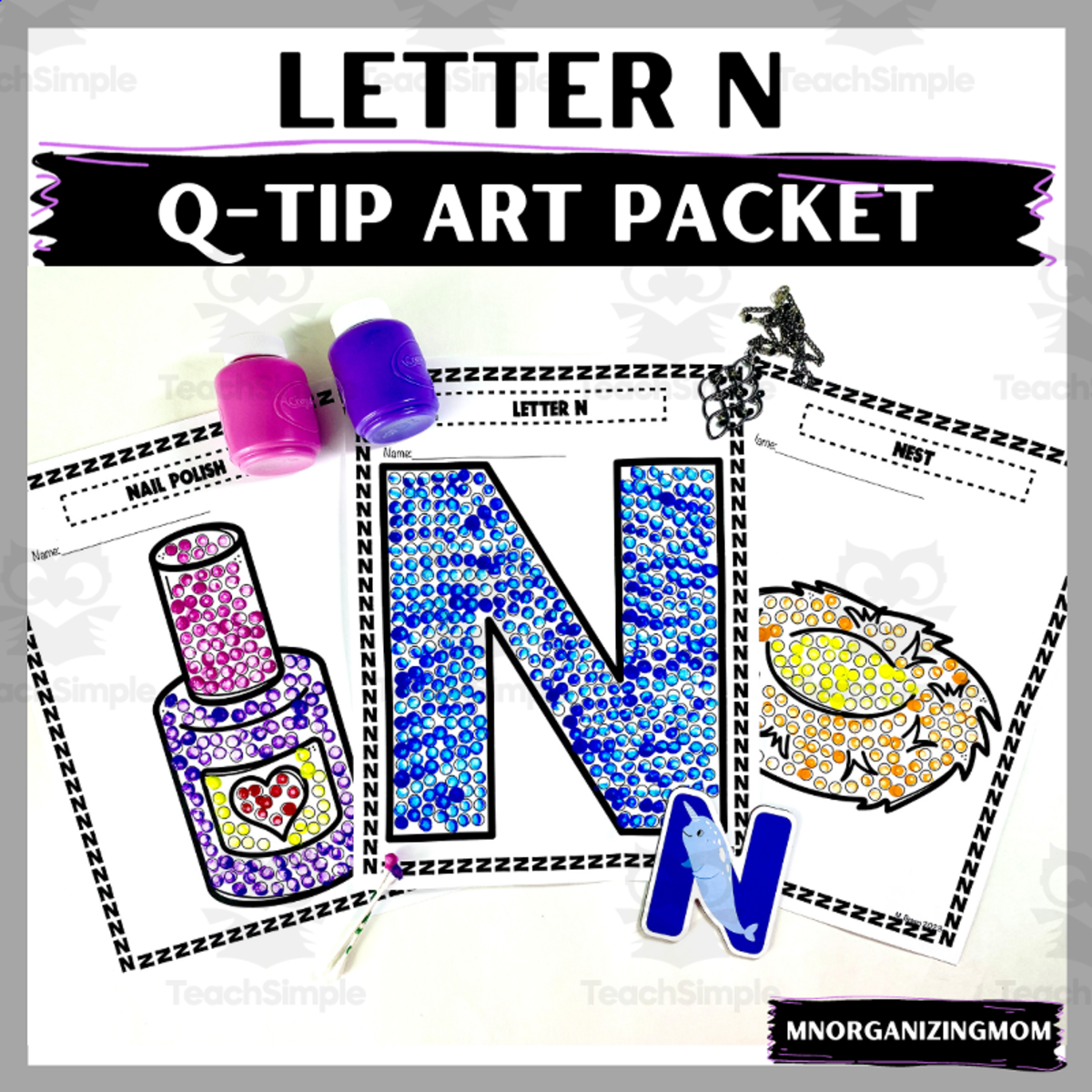 An educational teaching resource from mnorganizingmom entitled Letter N Q-Tip Art downloadable at Teach Simple.