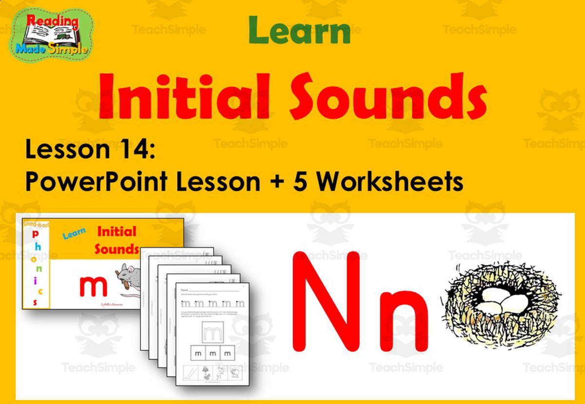 An educational teaching resource from Lilibette's Resources entitled Letter N Worksheets + PowerPoint: Lesson 14 downloadable at Teach Simple.