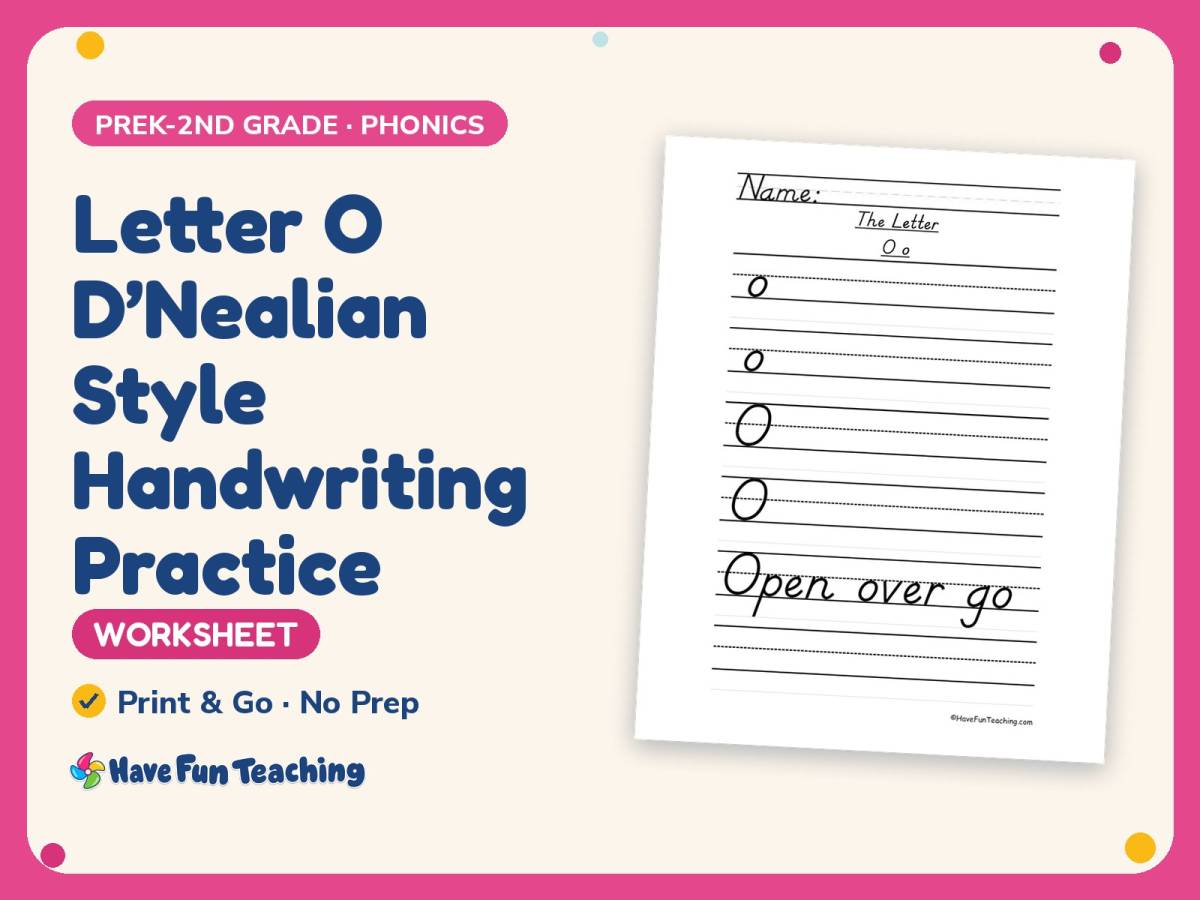 Letter O D’Nealian Style Handwriting Practice Worksheet – Alphabet preview