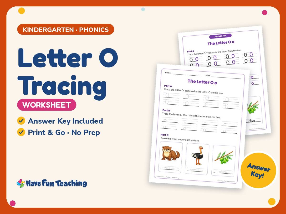 Letter O Tracing Worksheet – Kindergarten Alphabet & Beginning Sounds preview