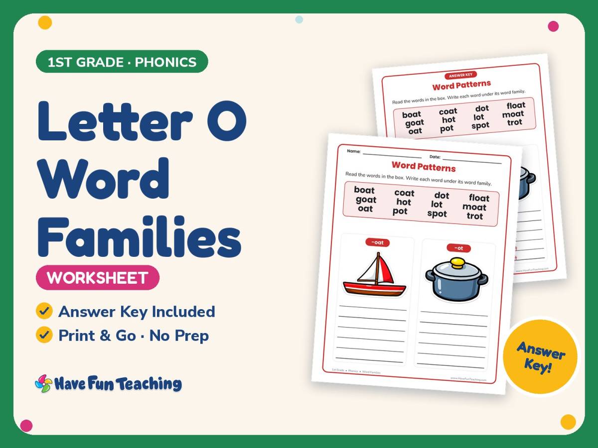 Letter O Word Families Worksheet – 1st Grade Phonics Practice preview