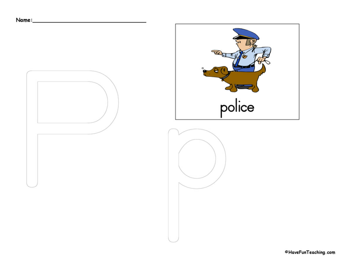 An educational teaching resource from Have Fun Teaching entitled Letter P Tracing Worksheet downloadable at Teach Simple.