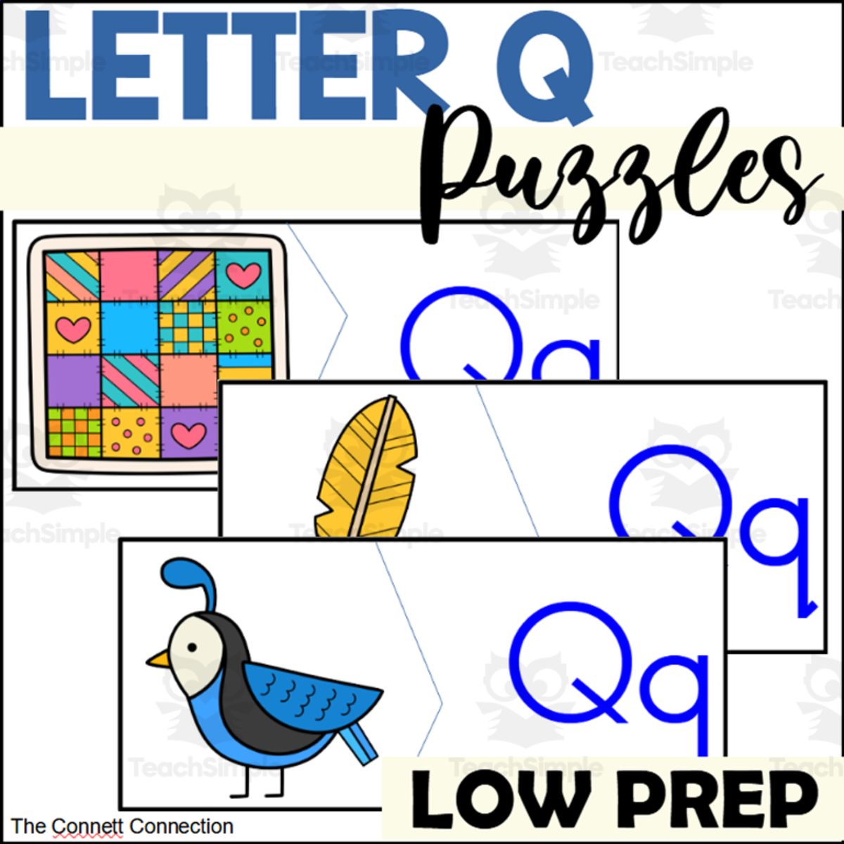 An educational teaching resource from The Connett Connection entitled Letter Q Beginning Sounds Puzzles downloadable at Teach Simple.