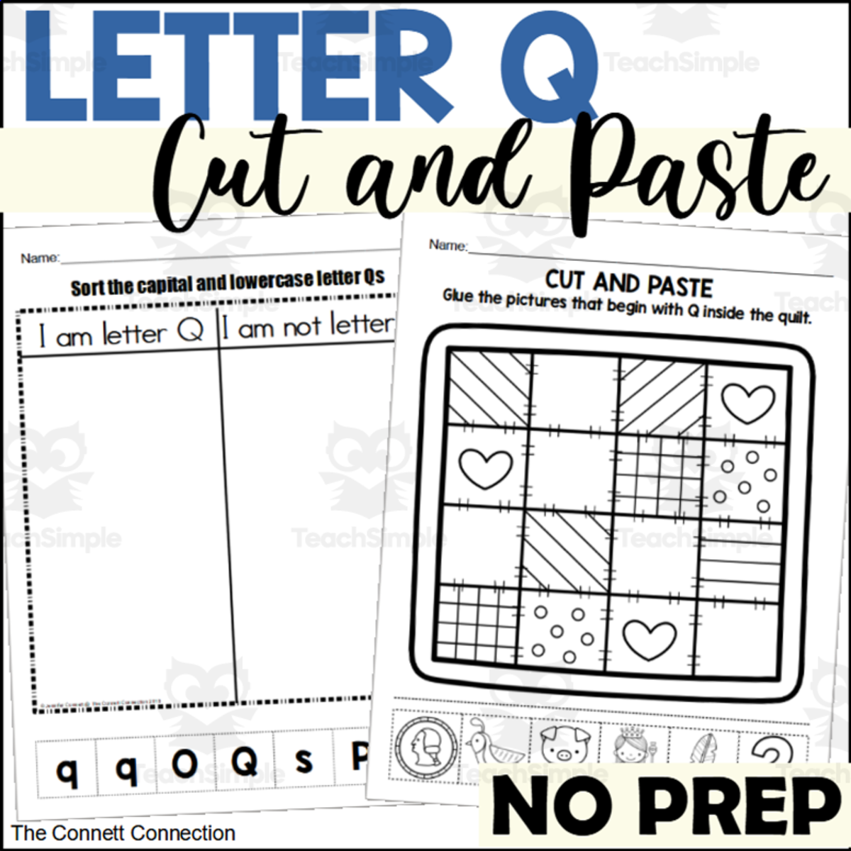 An educational teaching resource from The Connett Connection entitled Letter Q Cut and Paste Worksheets downloadable at Teach Simple.