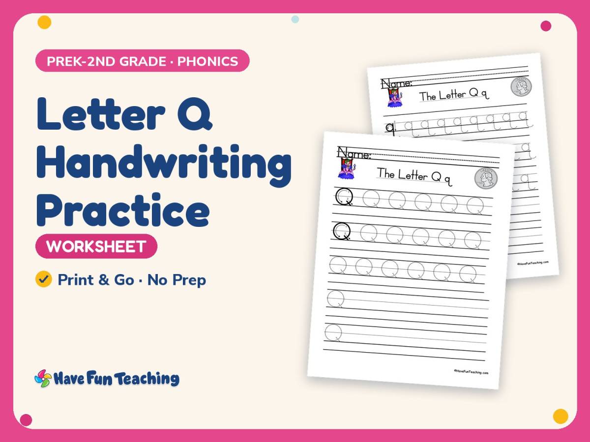 Letter Q Handwriting Practice Worksheet – PreK-2nd Grade Alphabet preview