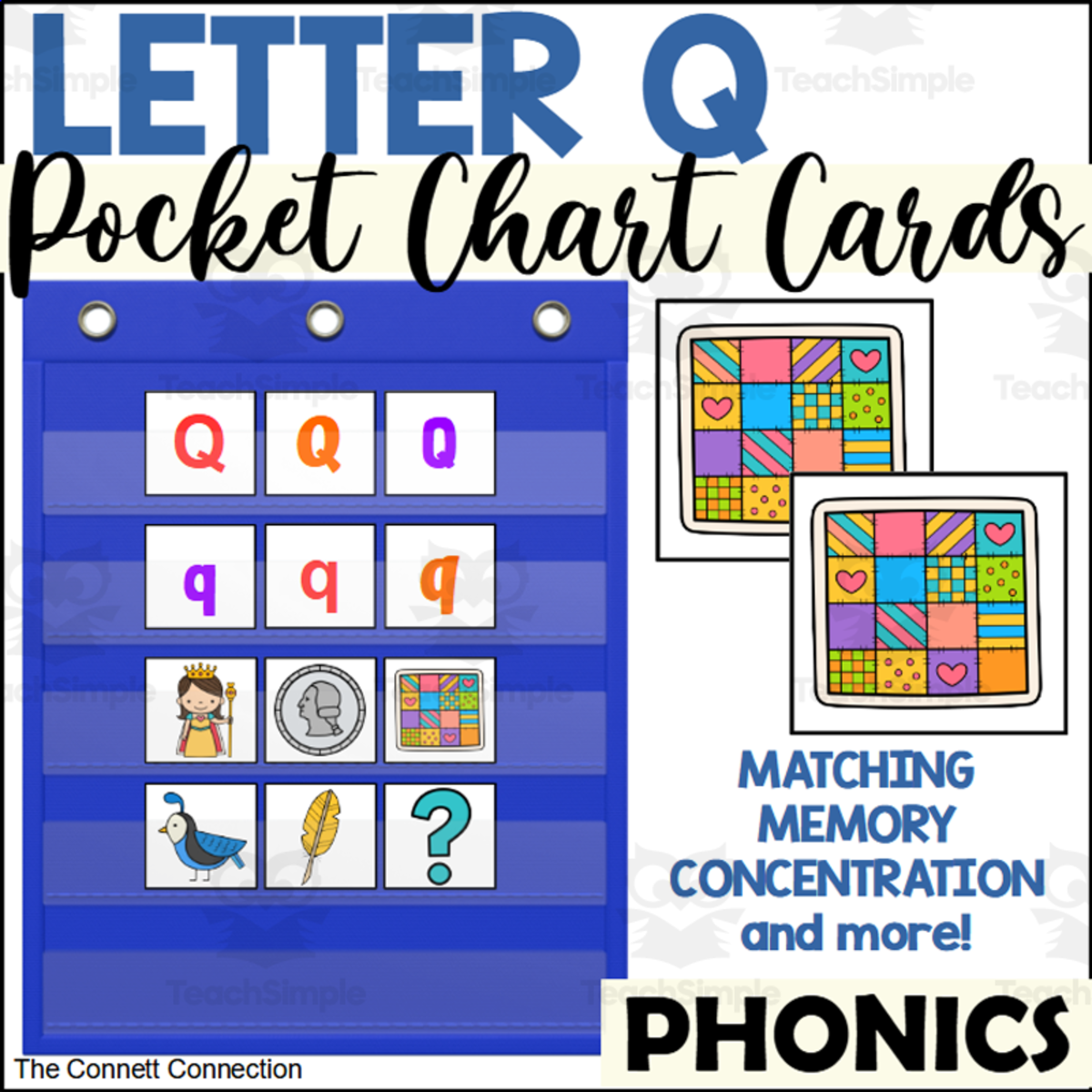 An educational teaching resource from The Connett Connection entitled Letter Q Pocket Chart Cards downloadable at Teach Simple.