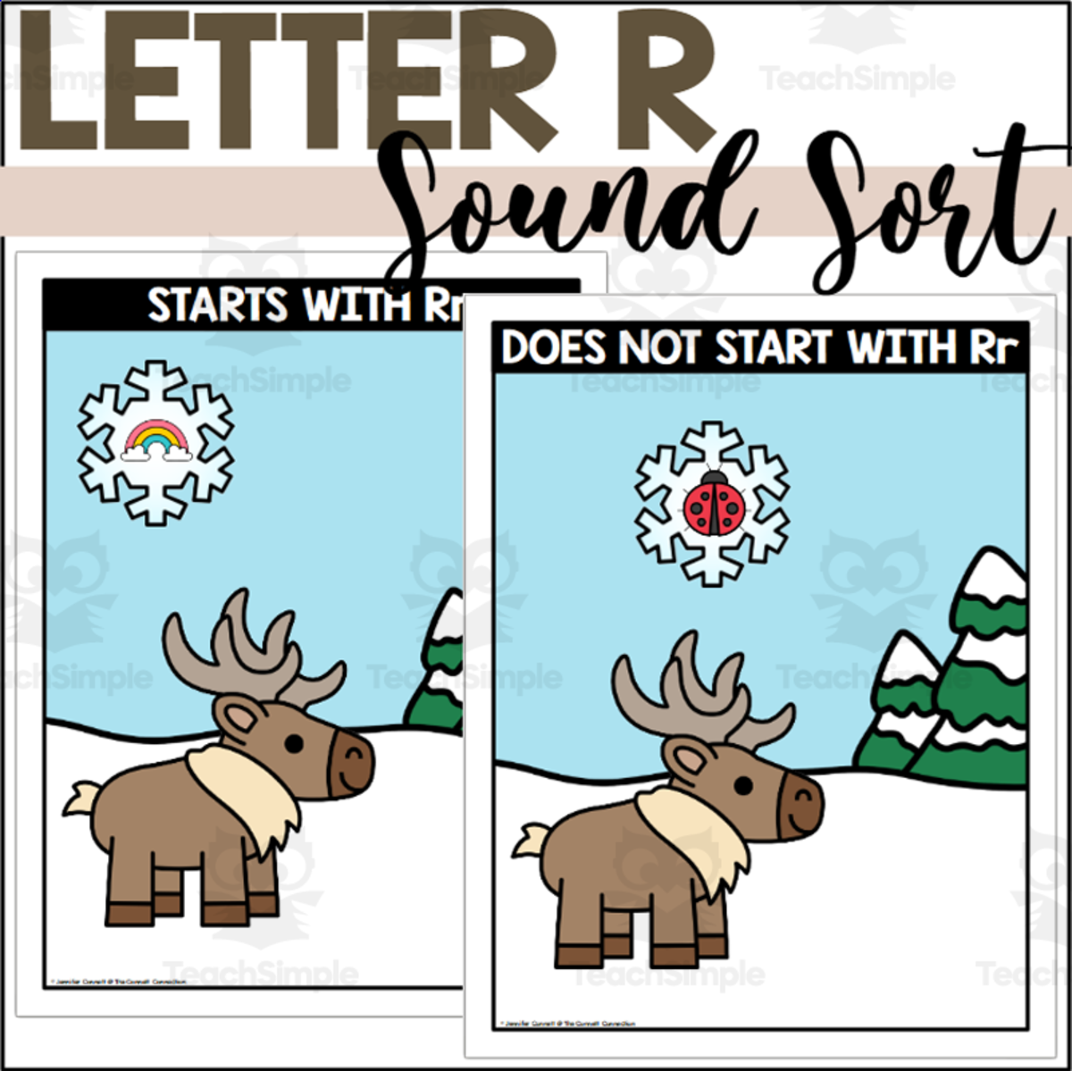 An educational teaching resource from The Connett Connection entitled Letter R Beginning Sound Sort - Reindeer Themed downloadable at Teach Simple.