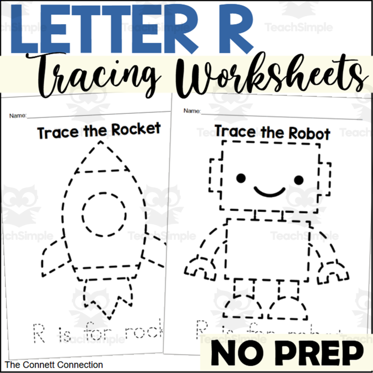 An educational teaching resource from The Connett Connection entitled Letter R Tracing Worksheets downloadable at Teach Simple.