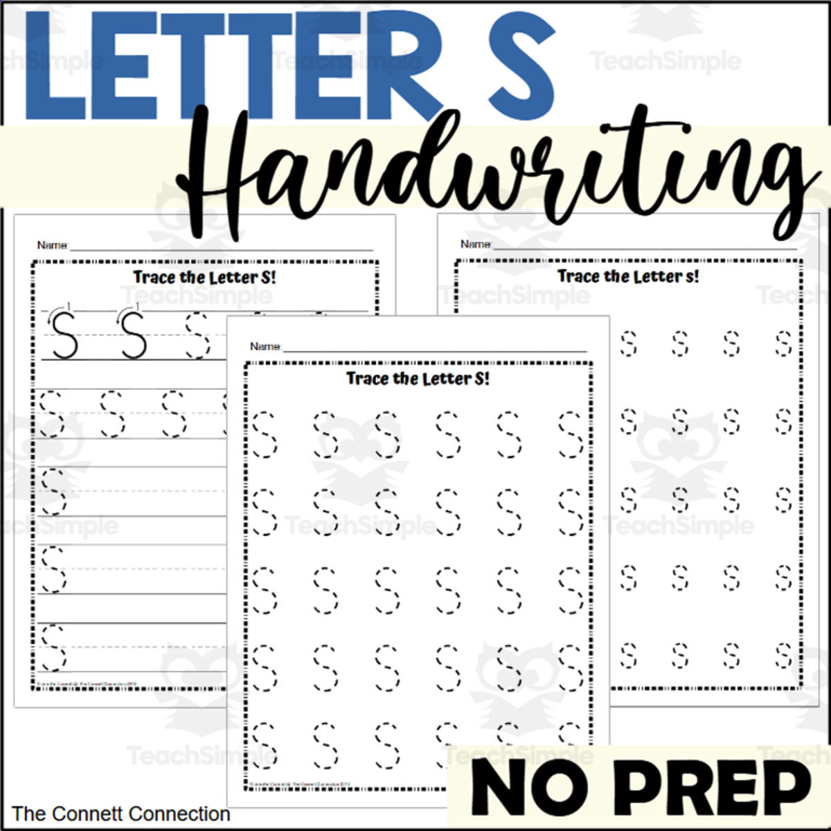 An educational teaching resource from The Connett Connection entitled Letter S Handwriting Worksheets downloadable at Teach Simple.