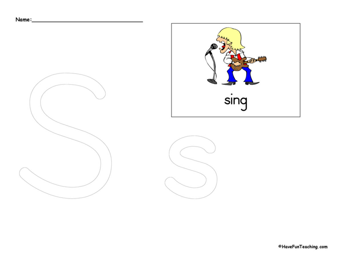 An educational teaching resource from Have Fun Teaching entitled Letter S Tracing Worksheet downloadable at Teach Simple.