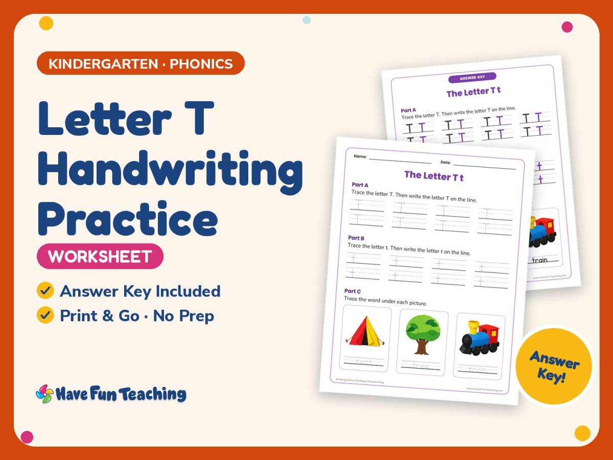Letter T Handwriting Practice Worksheet – Kindergarten Alphabet preview