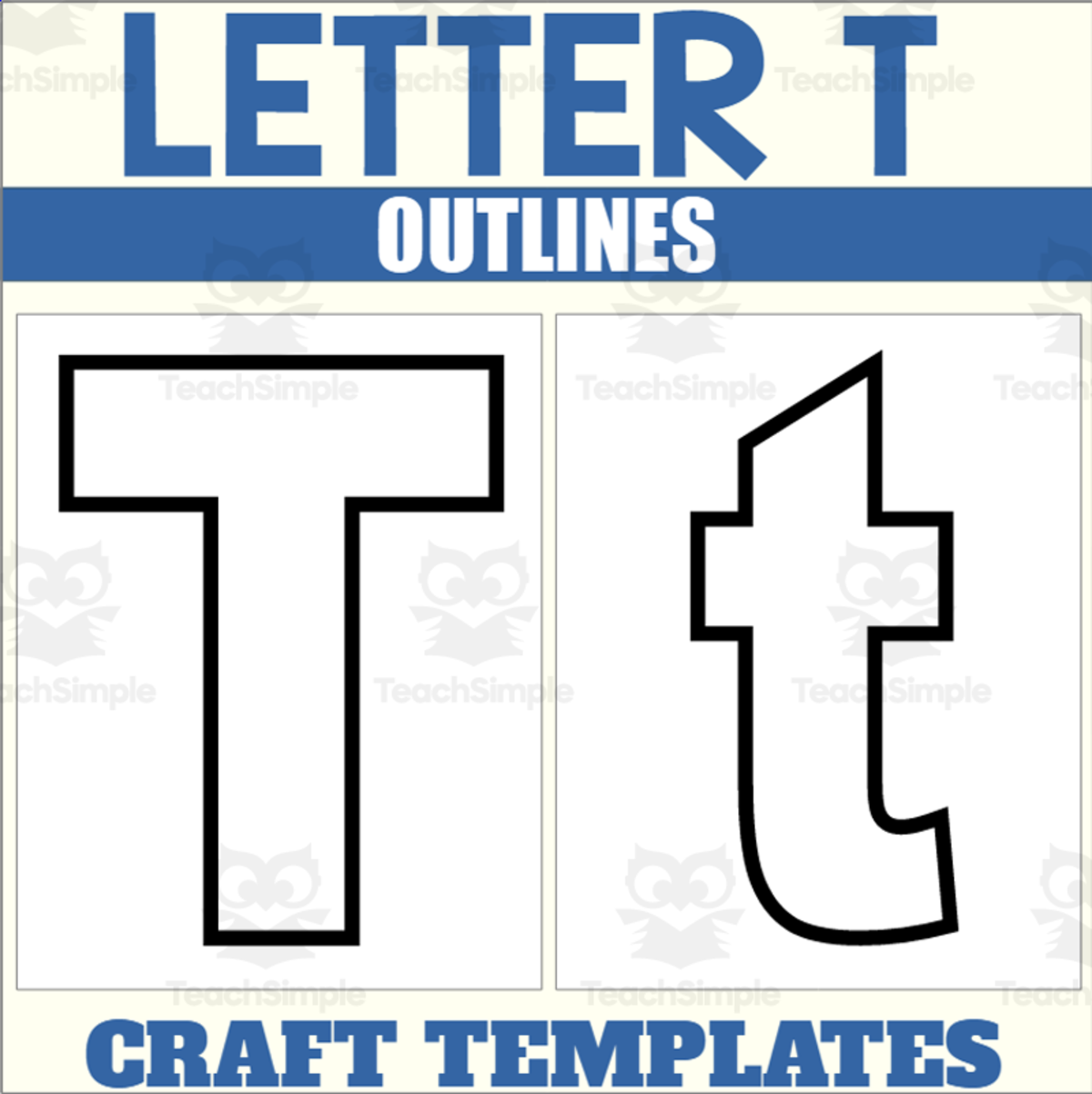 An educational teaching resource from The Connett Connection entitled Letter T Outlines for Alphabet Crafts downloadable at Teach Simple.