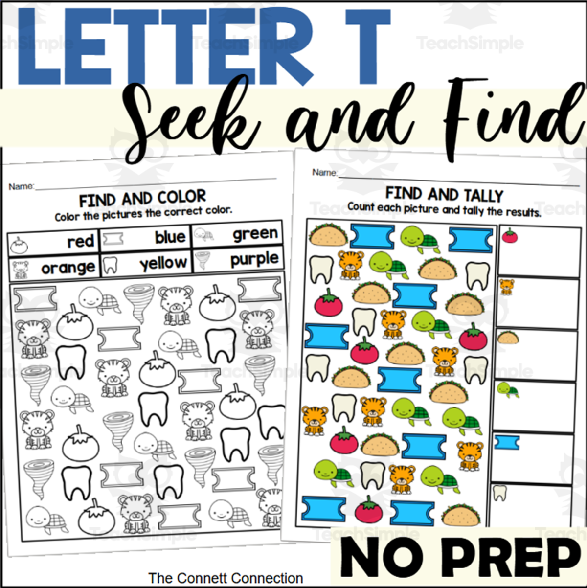 An educational teaching resource from The Connett Connection entitled Letter T Seek and Find Worksheets downloadable at Teach Simple.