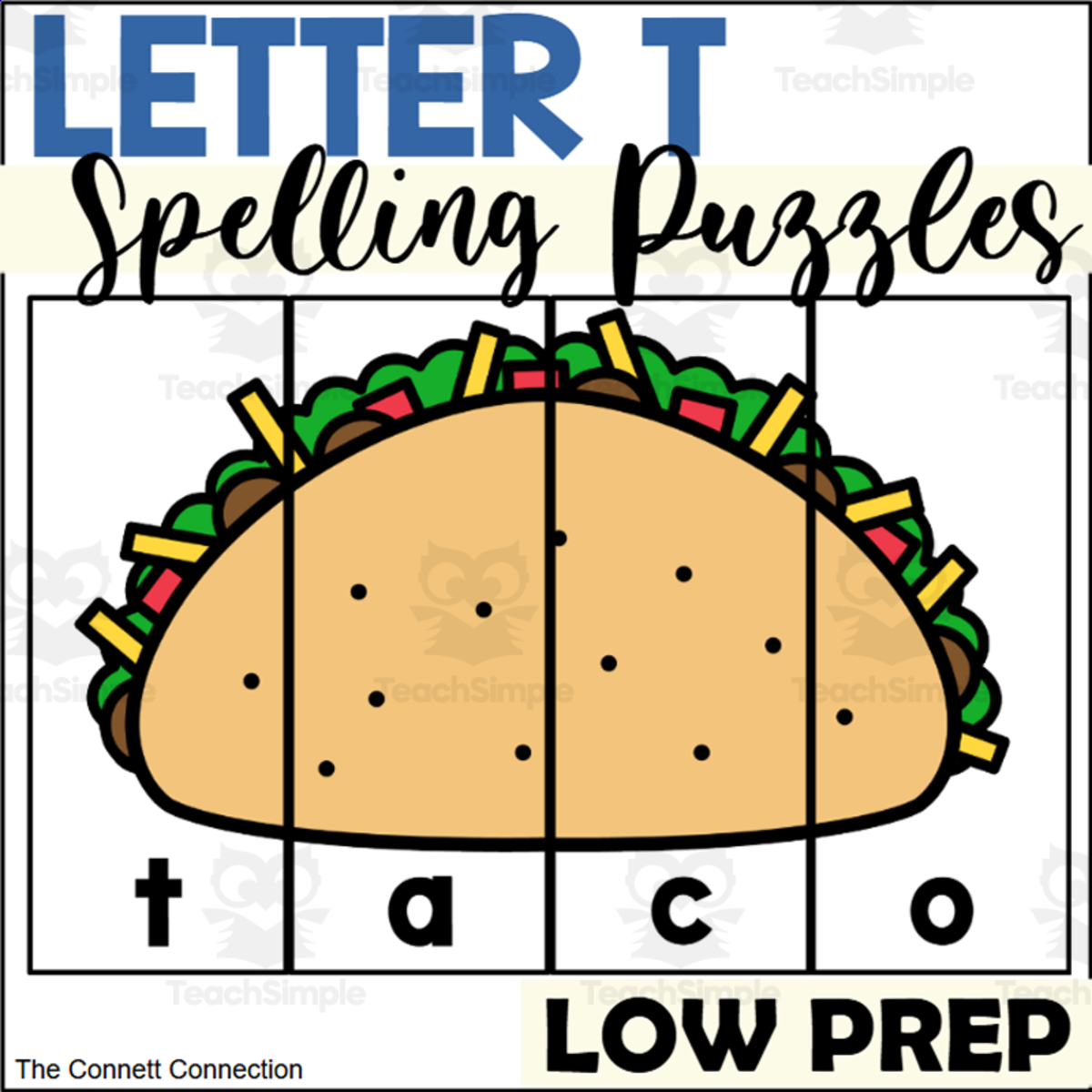 An educational teaching resource from The Connett Connection entitled Letter T Spelling Puzzles downloadable at Teach Simple.