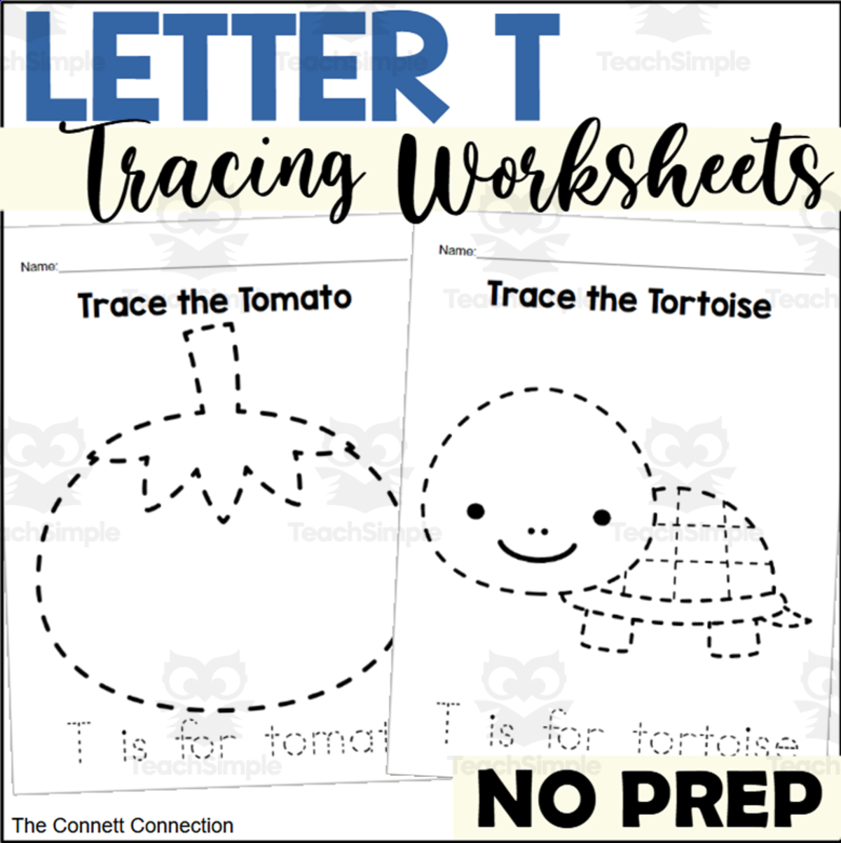 An educational teaching resource from The Connett Connection entitled Letter T Tracing Worksheets downloadable at Teach Simple.