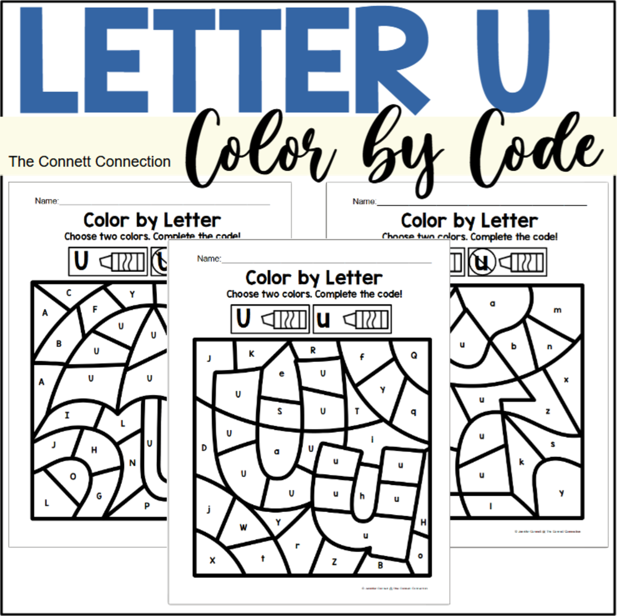 An educational teaching resource from The Connett Connection entitled Letter U Alphabet Color by Code downloadable at Teach Simple.