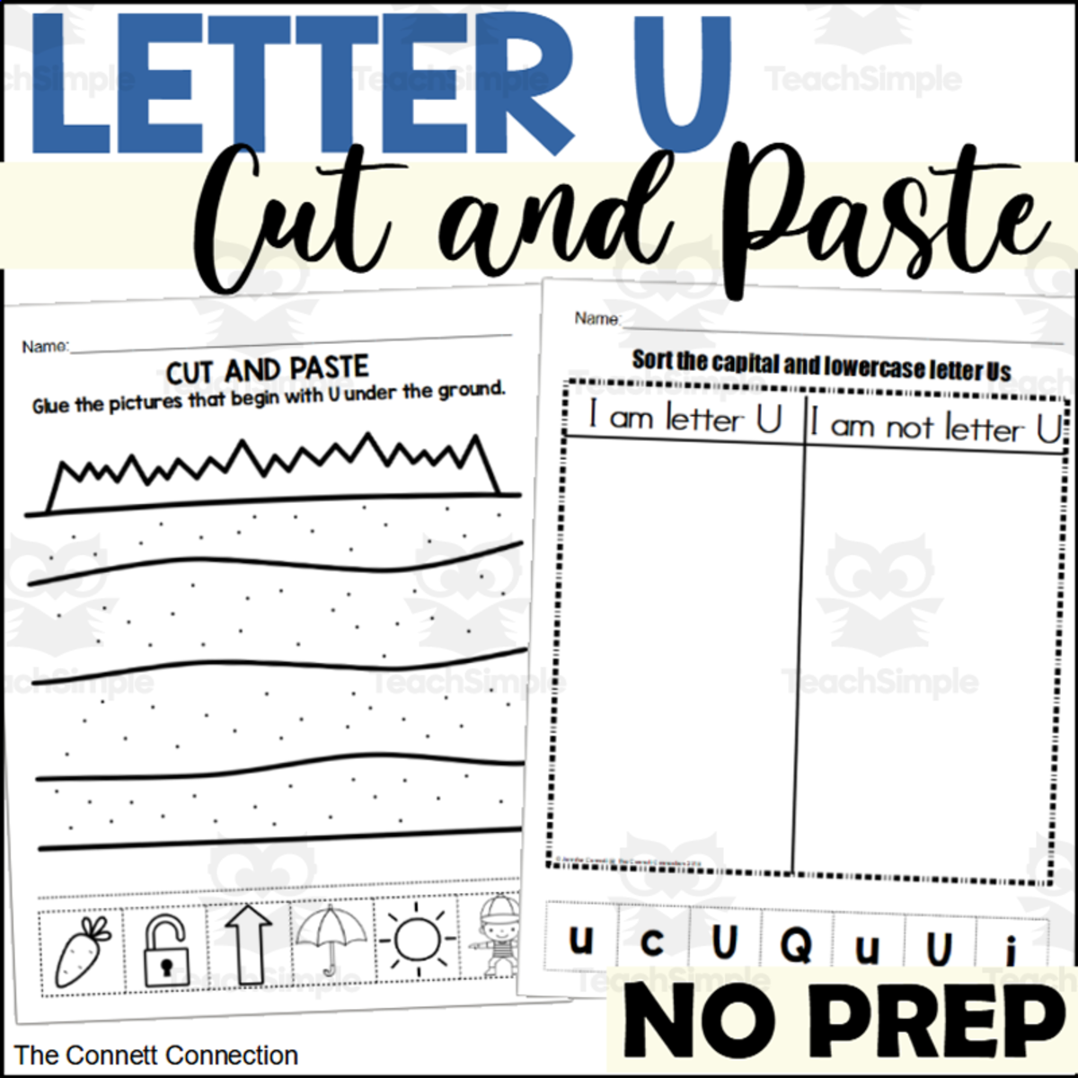 An educational teaching resource from The Connett Connection entitled Letter U Cut and Paste Worksheets downloadable at Teach Simple.