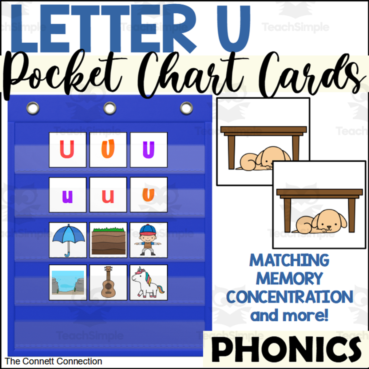 An educational teaching resource from The Connett Connection entitled Letter U Pocket Chart Cards downloadable at Teach Simple.