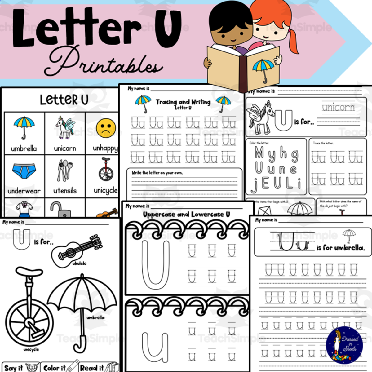 An educational teaching resource from Soumara Siddiqui entitled Letter U Printables downloadable at Teach Simple.