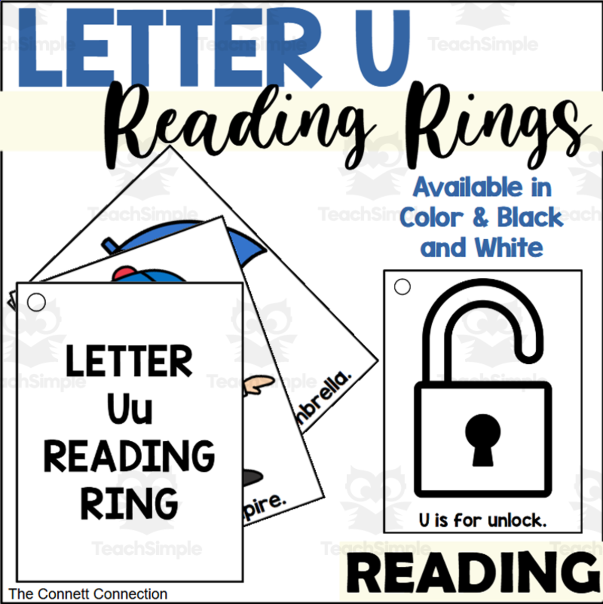 An educational teaching resource from The Connett Connection entitled Letter U Reading Rings downloadable at Teach Simple.