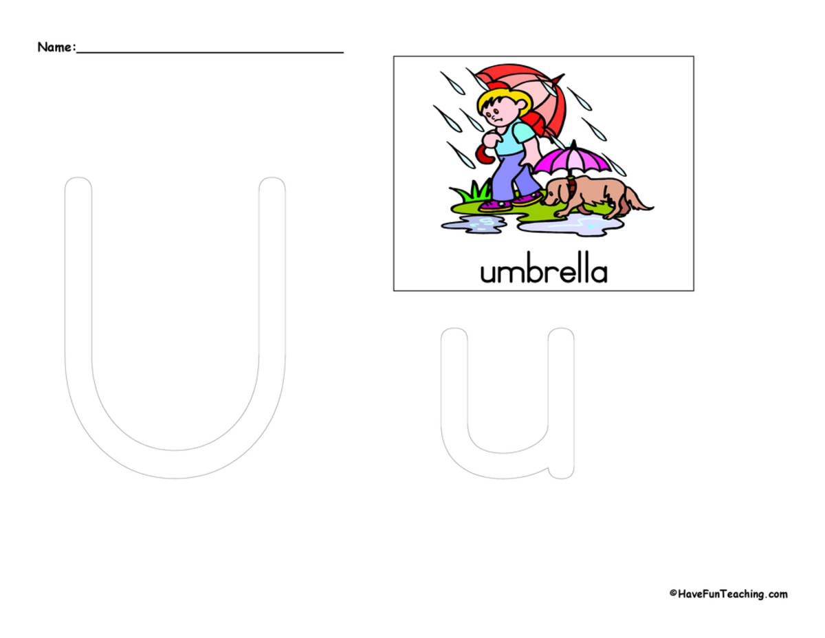 An educational teaching resource from Have Fun Teaching entitled Letter U Tracing Worksheet downloadable at Teach Simple.