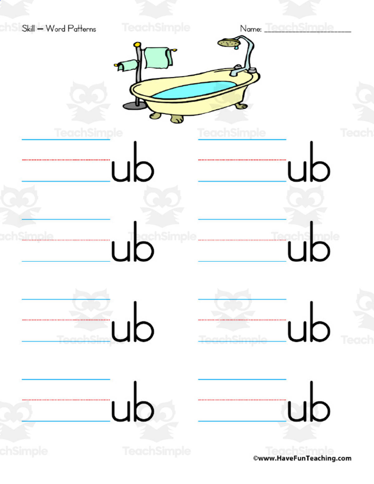 An educational teaching resource from Have Fun Teaching entitled Letter U Word Families Worksheet downloadable at Teach Simple.