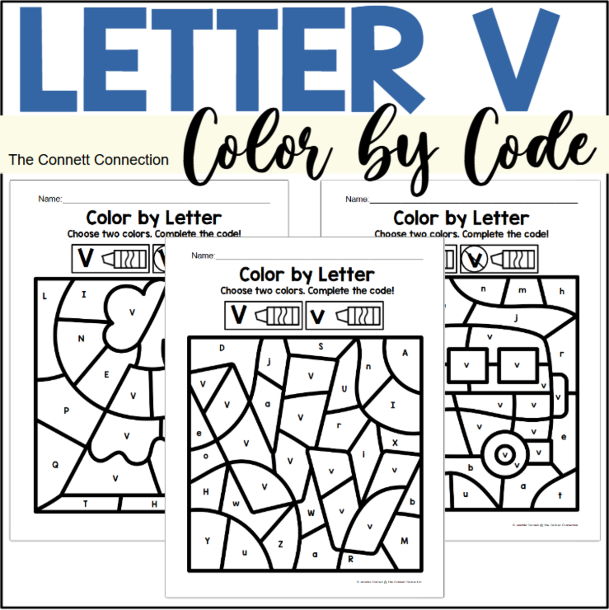 An educational teaching resource from The Connett Connection entitled Letter V Alphabet Color by Code downloadable at Teach Simple.
