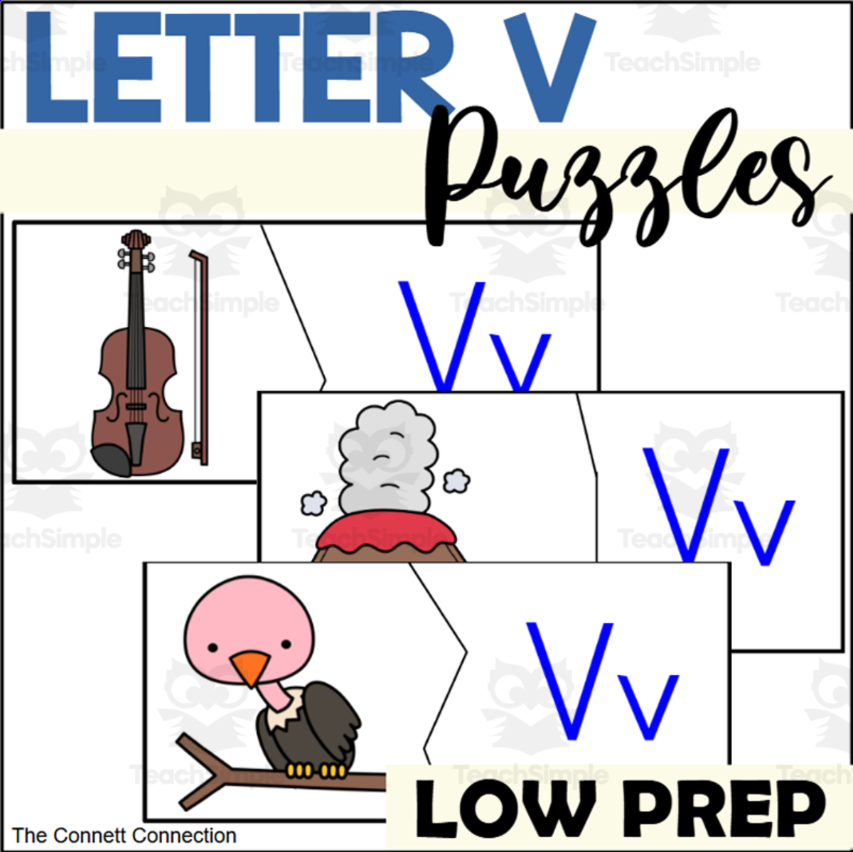 An educational teaching resource from The Connett Connection entitled Letter V Beginning Sounds Puzzles downloadable at Teach Simple.