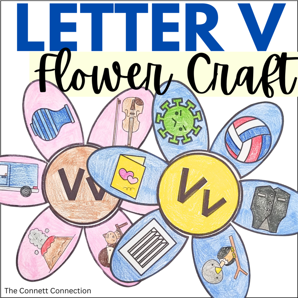 An educational teaching resource from The Connett Connection entitled Letter V Flower Craft downloadable at Teach Simple.