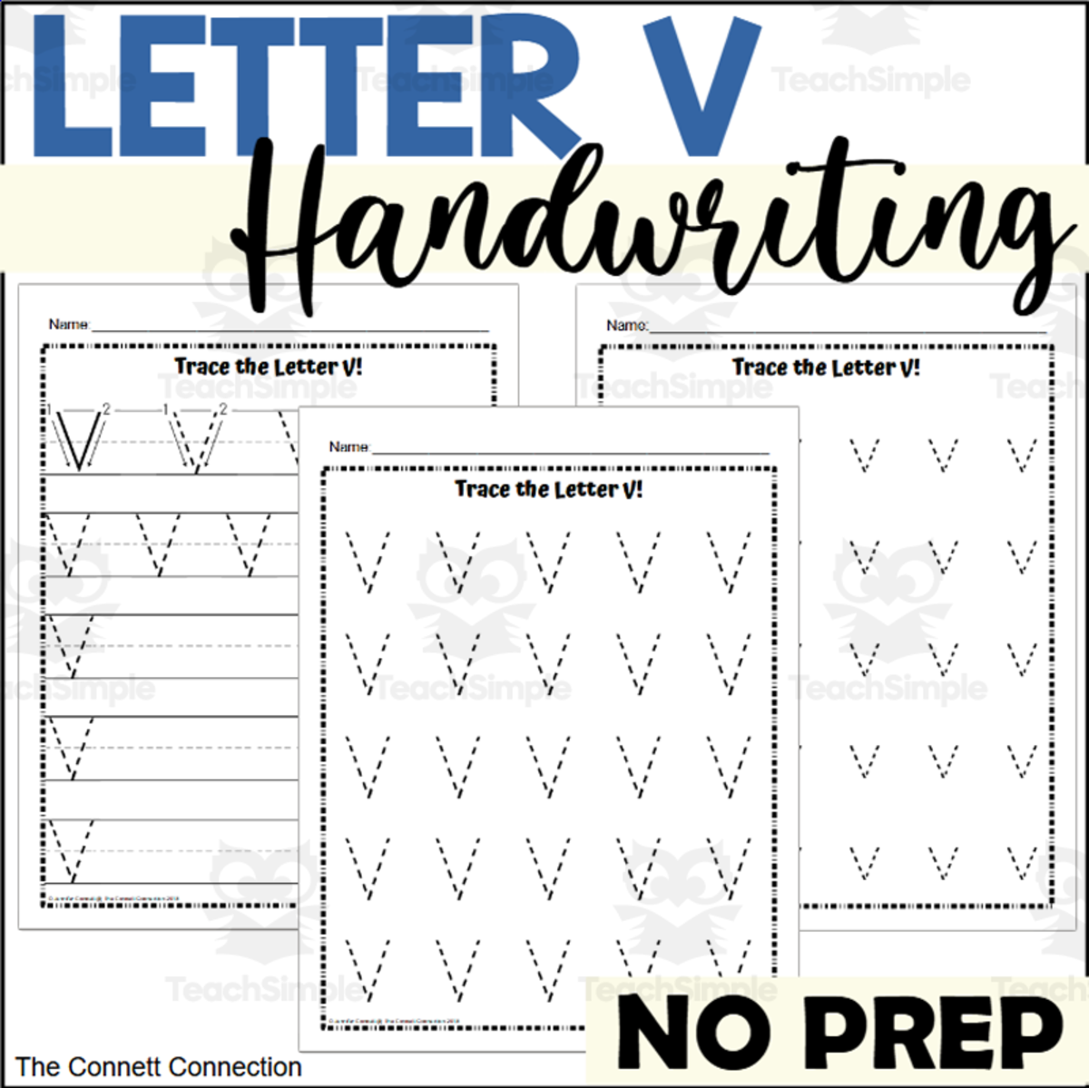 An educational teaching resource from The Connett Connection entitled Letter V Handwriting Worksheets downloadable at Teach Simple.