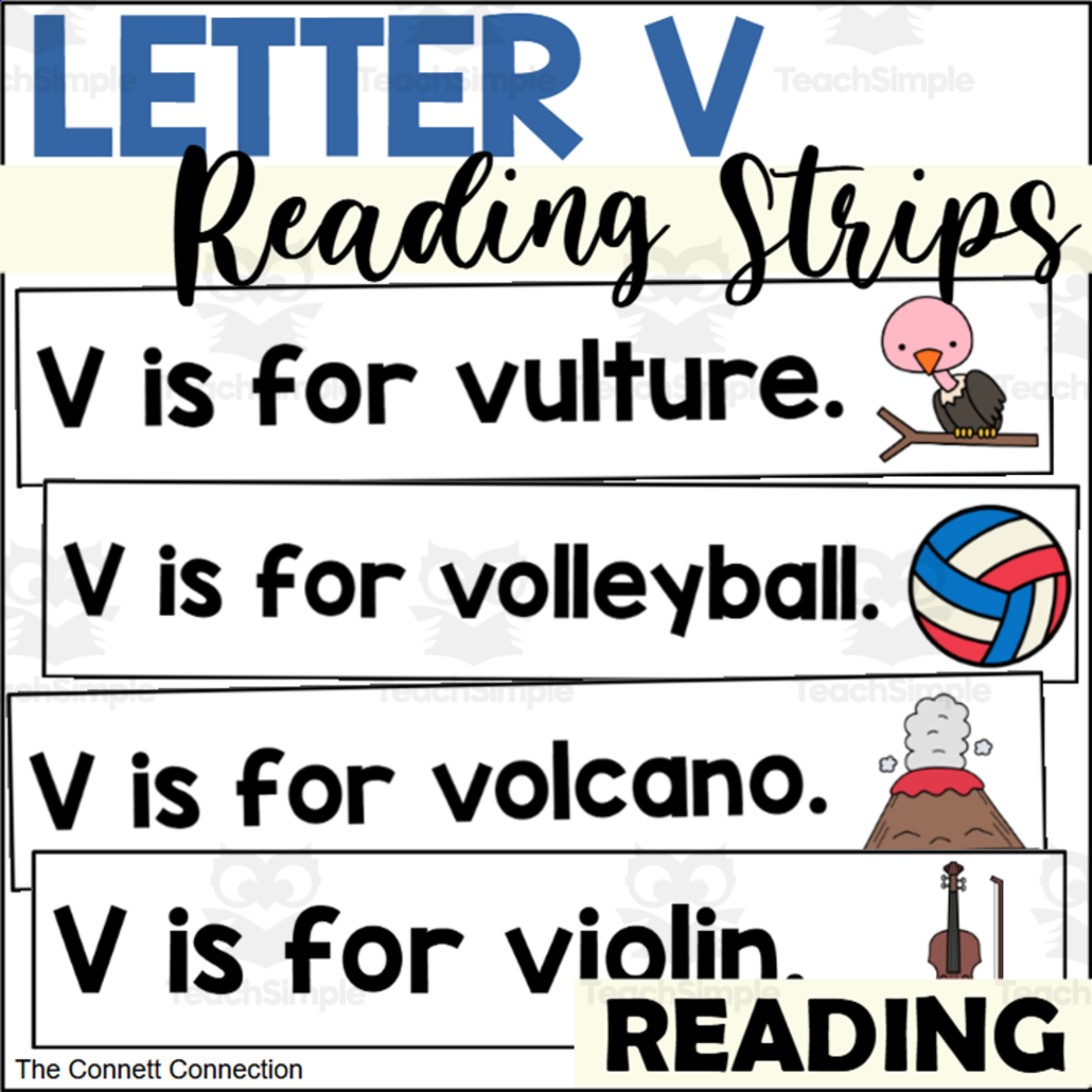 An educational teaching resource from The Connett Connection entitled Letter V Reading Strips downloadable at Teach Simple.