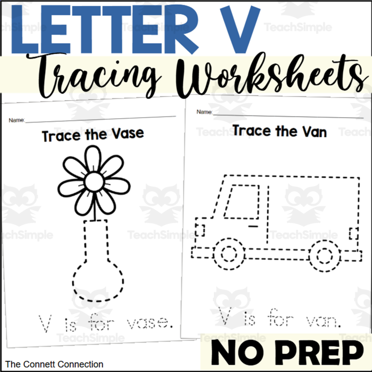 An educational teaching resource from The Connett Connection entitled Letter V Tracing Worksheets downloadable at Teach Simple.