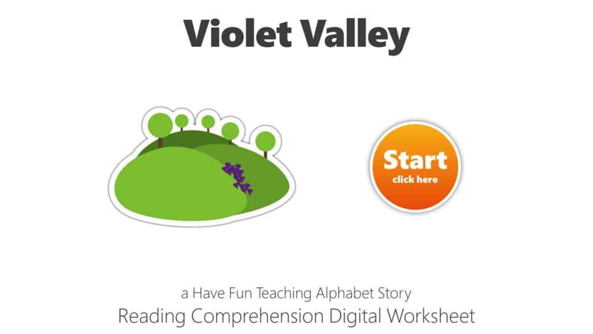 An educational teaching resource from Have Fun Teaching entitled Letter V Violet Valley Reading Comprehension Digital Worksheet downloadable at Teach Simple.