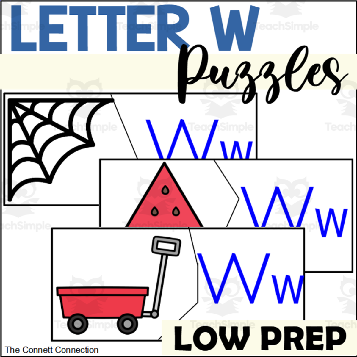 An educational teaching resource from The Connett Connection entitled Letter W Beginning Sounds Puzzles downloadable at Teach Simple.