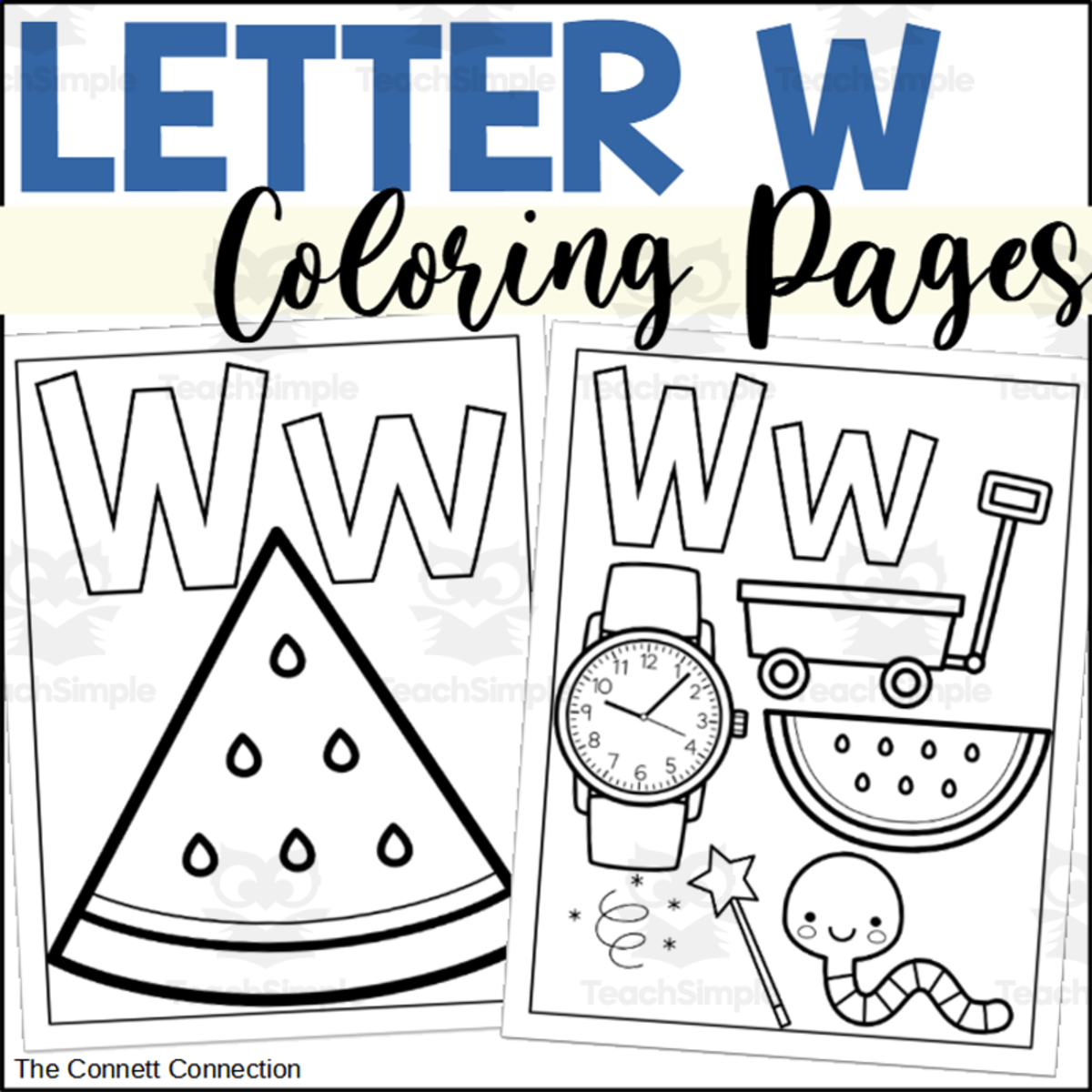 An educational teaching resource from The Connett Connection entitled Letter W Coloring Pages downloadable at Teach Simple.