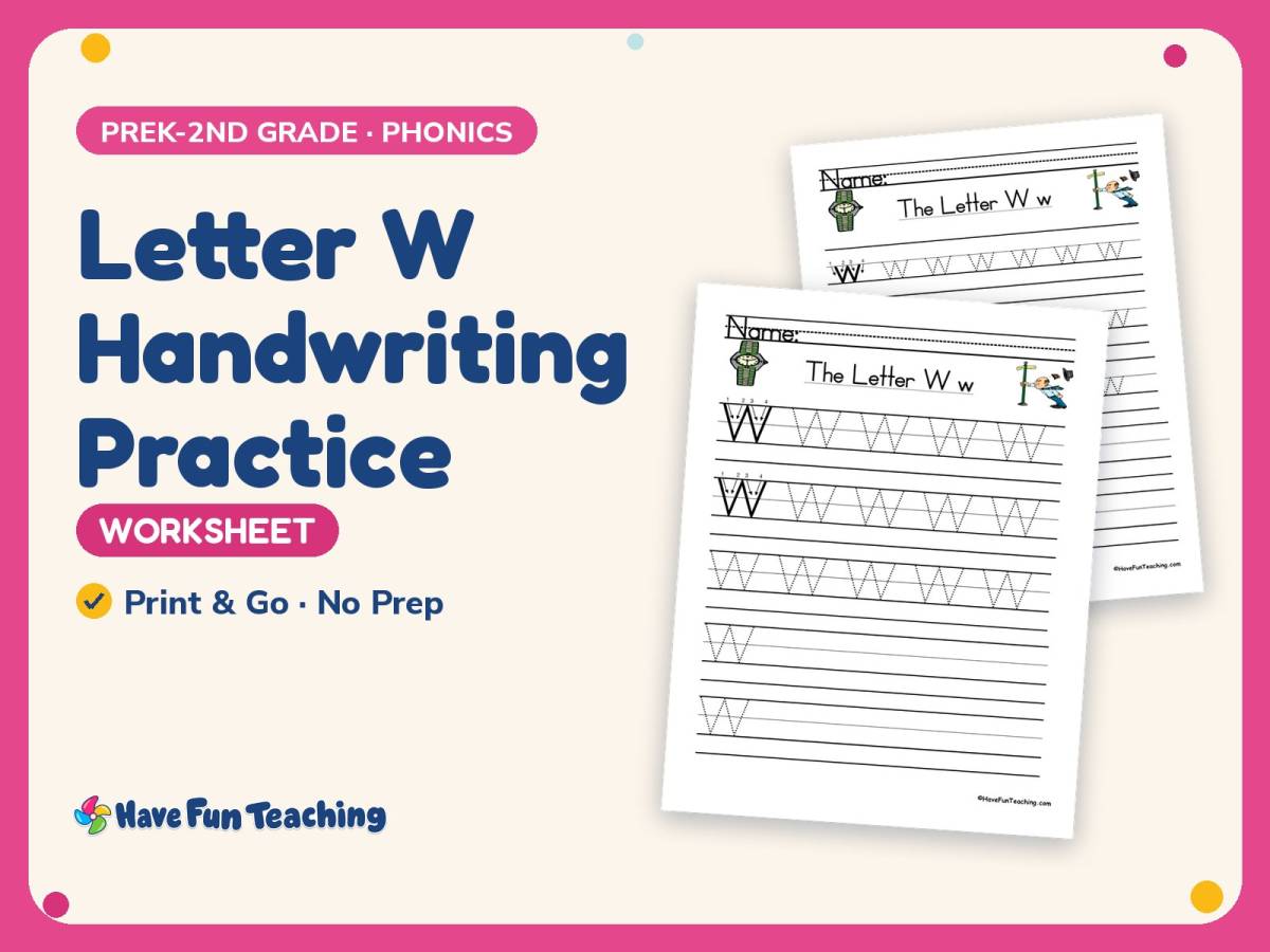 Letter W Handwriting Practice Worksheet – PreK-2nd Grade Alphabet preview