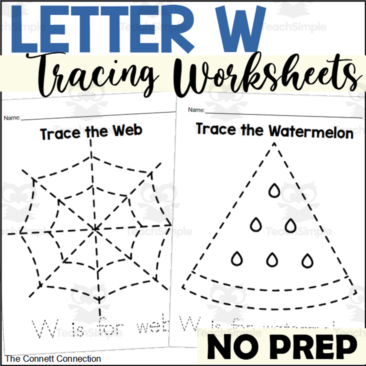 An educational teaching resource from The Connett Connection entitled Letter W Tracing Worksheets downloadable at Teach Simple.